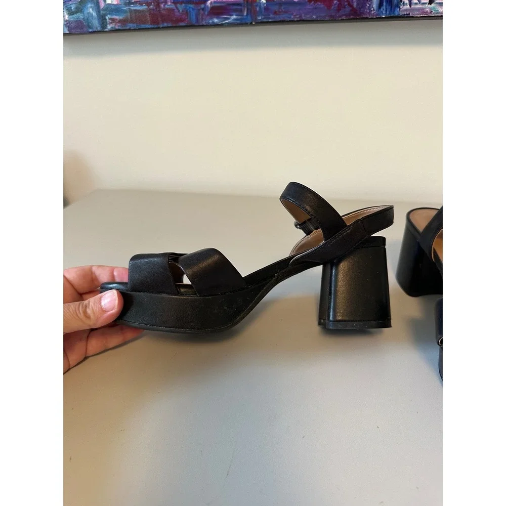 Aerosoles Black Platform Block Heel Sandals with Ankle Strap | Size 5.5